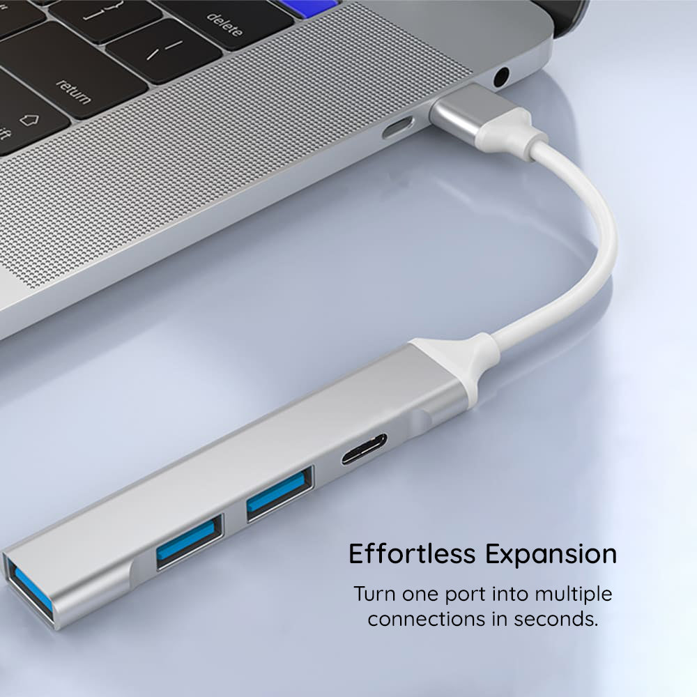 Hub USB-C Techsuit H18 PolarisBridge, 4в1, Сиво Бял