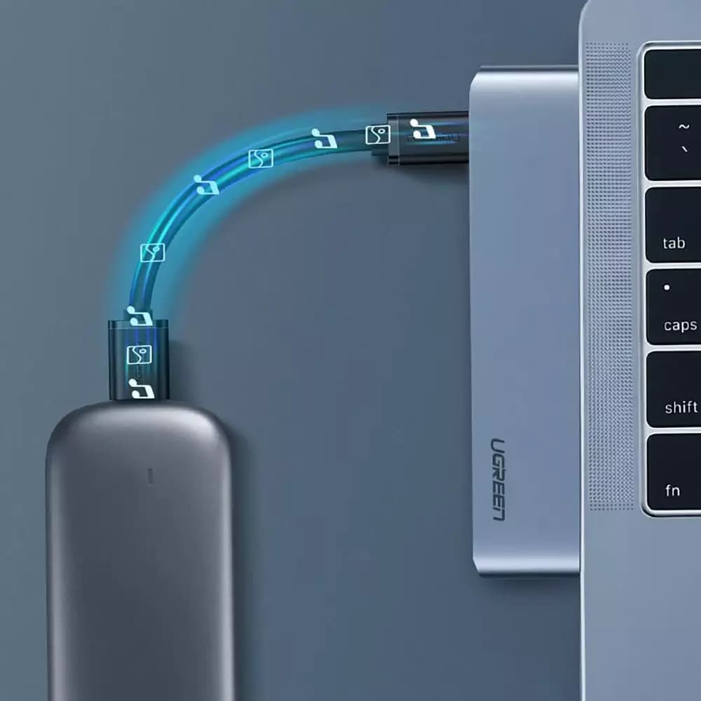 Hub USB-C UGREEN CM251 за Apple MacBook Pro / Air, 3 x USB-A 3.0 - 1 x USB-C - 1 x SD - 1 x microSD, Сив