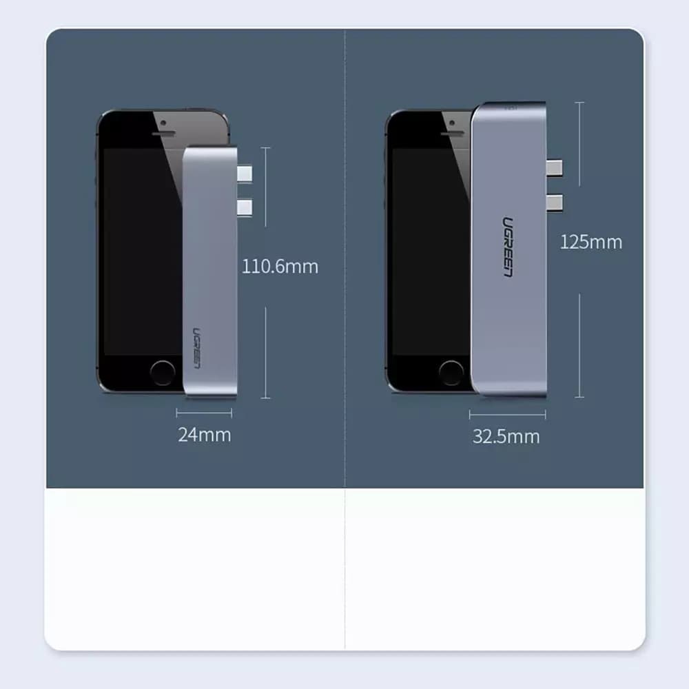 Hub USB-C UGREEN CM251 за Apple MacBook Pro / Air, 3 x USB-A 3.0 - 1 x USB-C - 1 x SD - 1 x microSD, Сив