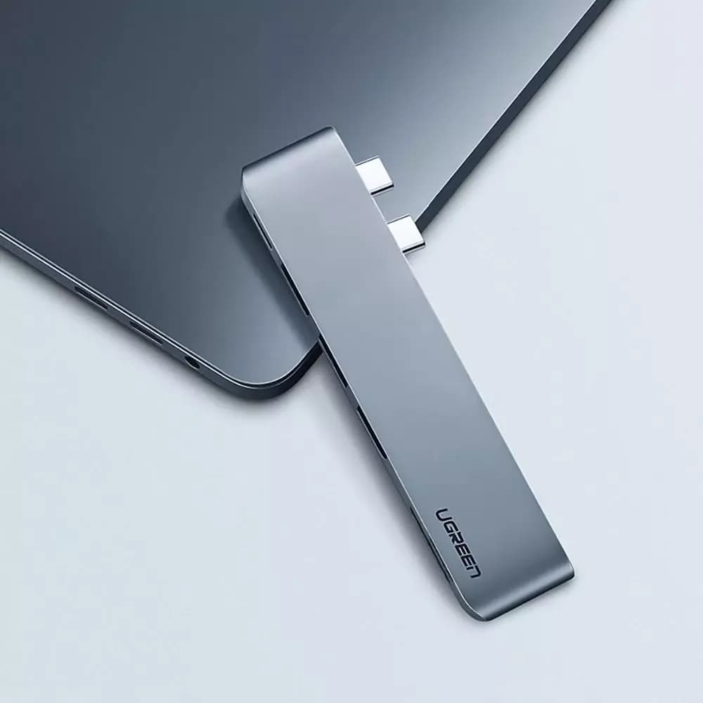 Hub USB-C UGREEN CM251 за Apple MacBook Pro / Air, 3 x USB-A 3.0 - 1 x USB-C - 1 x SD - 1 x microSD, Сив