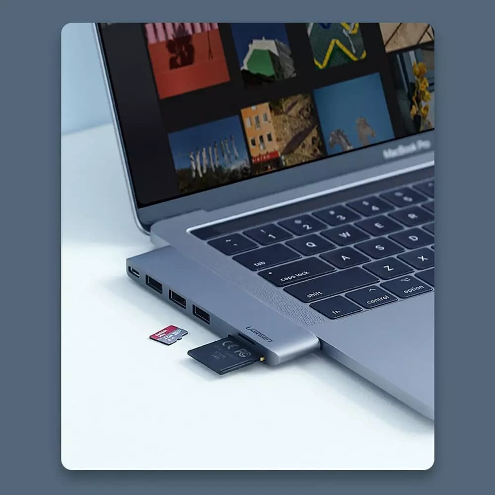 Hub USB-C UGREEN CM251 за Apple MacBook Pro / Air, 3 x USB-A 3.0 - 1 x USB-C - 1 x SD - 1 x microSD, Сив