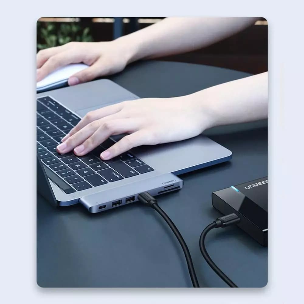 Hub USB-C UGREEN CM251 за Apple MacBook Pro / Air, 3 x USB-A 3.0 - 1 x USB-C - 1 x SD - 1 x microSD, Сив