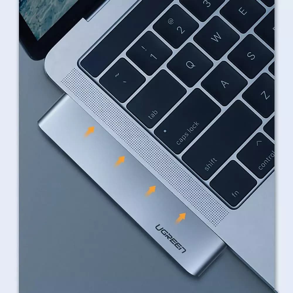 Hub USB-C UGREEN CM251 за Apple MacBook Pro / Air, 3 x USB-A 3.0 - 1 x USB-C - 1 x SD - 1 x microSD, Сив