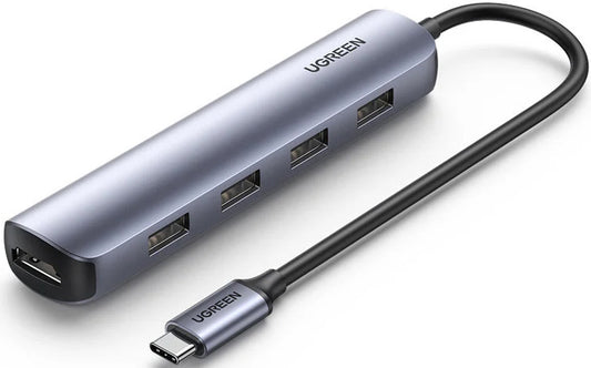 Hub USB-C UGREEN CM417, 4 x USB-A 3.2 - 1 x HDMI, Сив