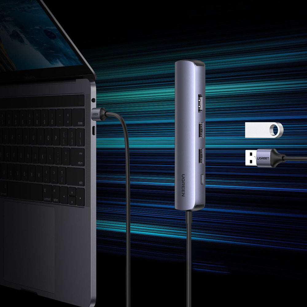 Hub USB-C UGREEN CM418 (10919), 2 x USB-A 3.0 - 1 x USB-C - 1 x HDMI - 1 x RJ45, Сив