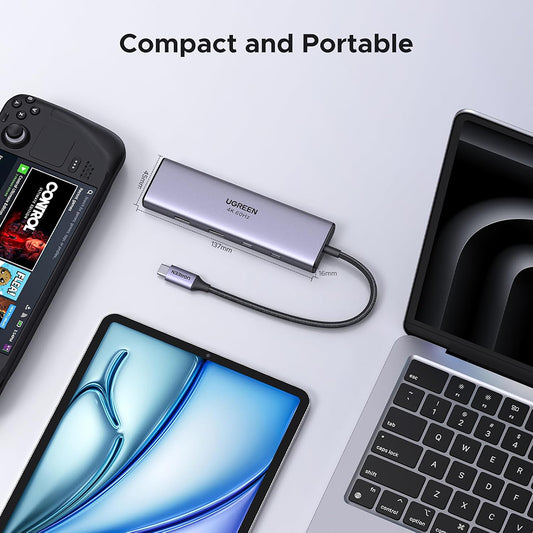 USB-C хъб UGREEN CM498 (15375), 2 x USB-A - 3 x USB-C - 1 x HDMI - 1 x RJ45 - 1 x SD - 1 x microSD, Сив