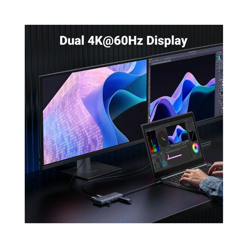 Hub USB-C UGREEN CM498 (45379), 2 x USB-A 3.2 - 3 x USB-C - 2 x HDMI, Сив