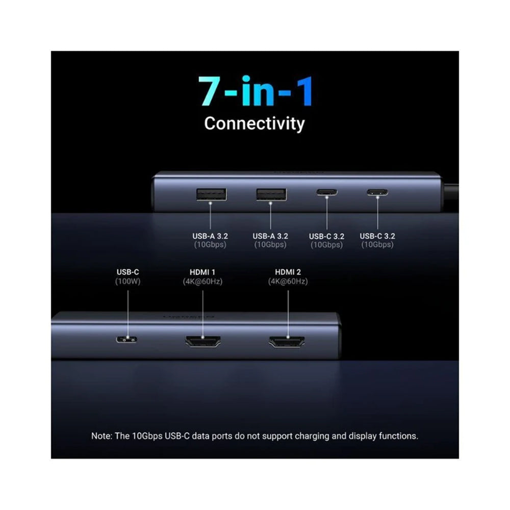 Hub USB-C UGREEN CM498 (45379), 2 x USB-A 3.2 - 3 x USB-C - 2 x HDMI, Сив