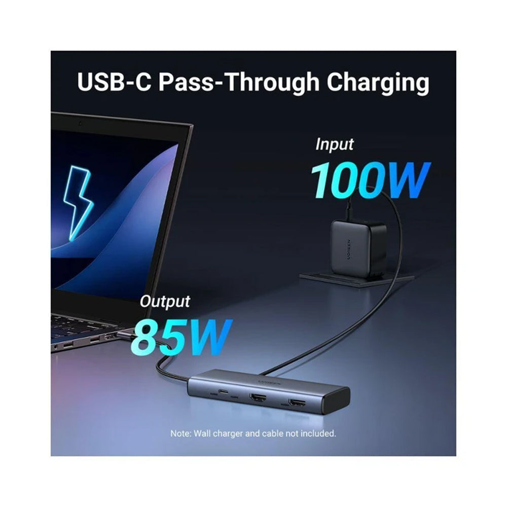 Hub USB-C UGREEN CM498 (45379), 2 x USB-A 3.2 - 3 x USB-C - 2 x HDMI, Сив