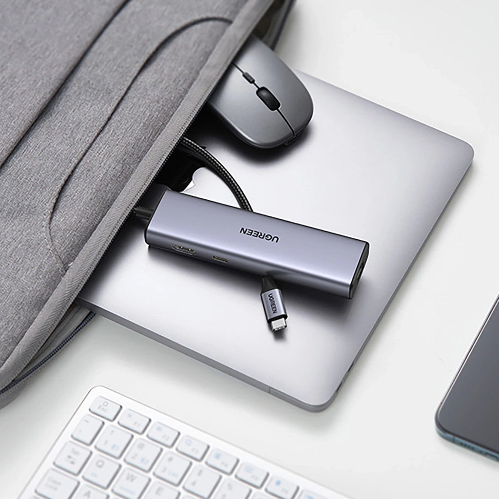 Hub USB-C UGREEN CM512 (90568), 2 x USB-A 3.0 - 1 x USB-C - 1 x HDMI - 1 x RJ45 - 1 x SD - 1 x microSD, Сив