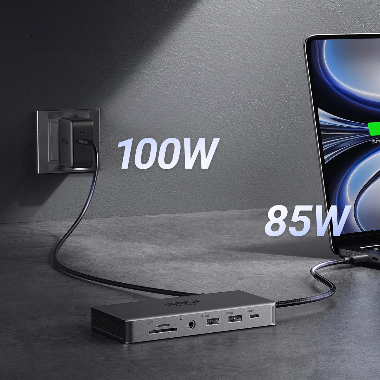 Hub USB-C UGREEN Revodok Pro 313 CM681, 2 x USB-A 3.2 - 1 x USB-A 3.0 - 2 x USB-C - 2 x HDMI - 1 x Jack 3.5mm - 1 x RJ45 - 1 x SD - 1 x microSD, Сив