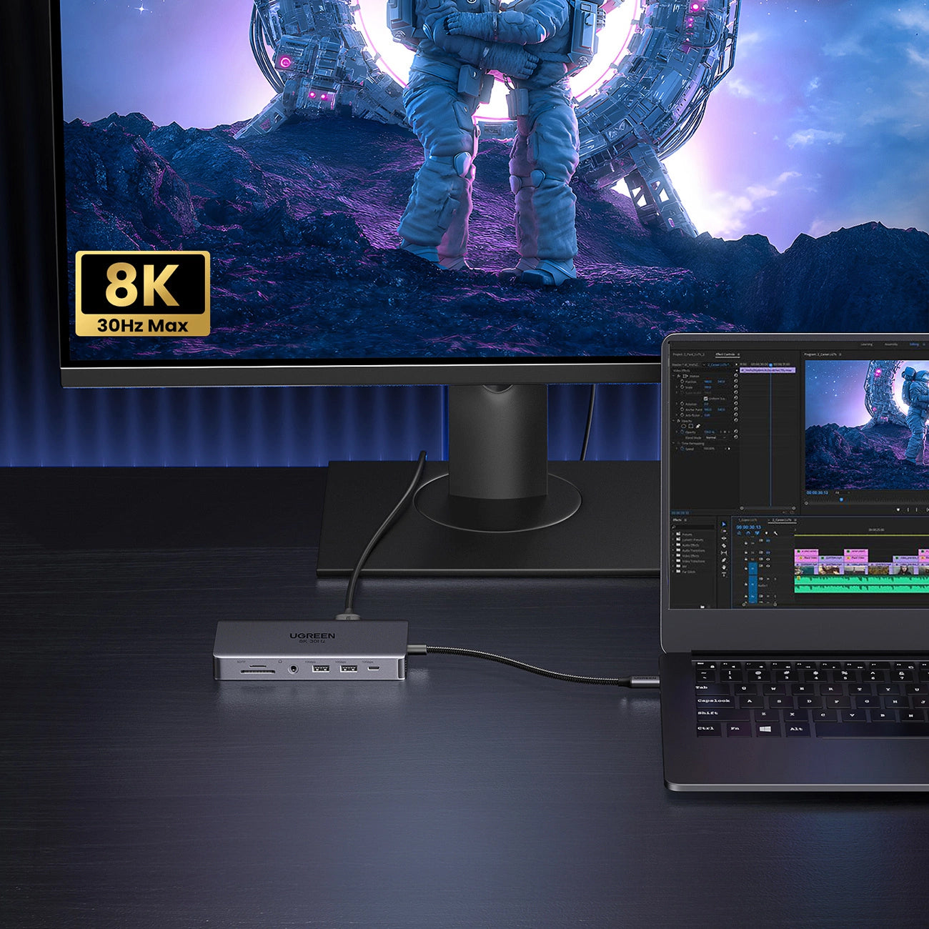Hub USB-C UGREEN Revodok Pro 313 CM681, 2 x USB-A 3.2 - 1 x USB-A 3.0 - 2 x USB-C - 2 x HDMI - 1 x Jack 3.5mm - 1 x RJ45 - 1 x SD - 1 x microSD, Сив