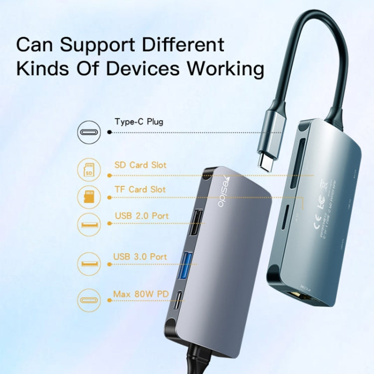Hub USB-C Yesido HB15, 6в1, Сив