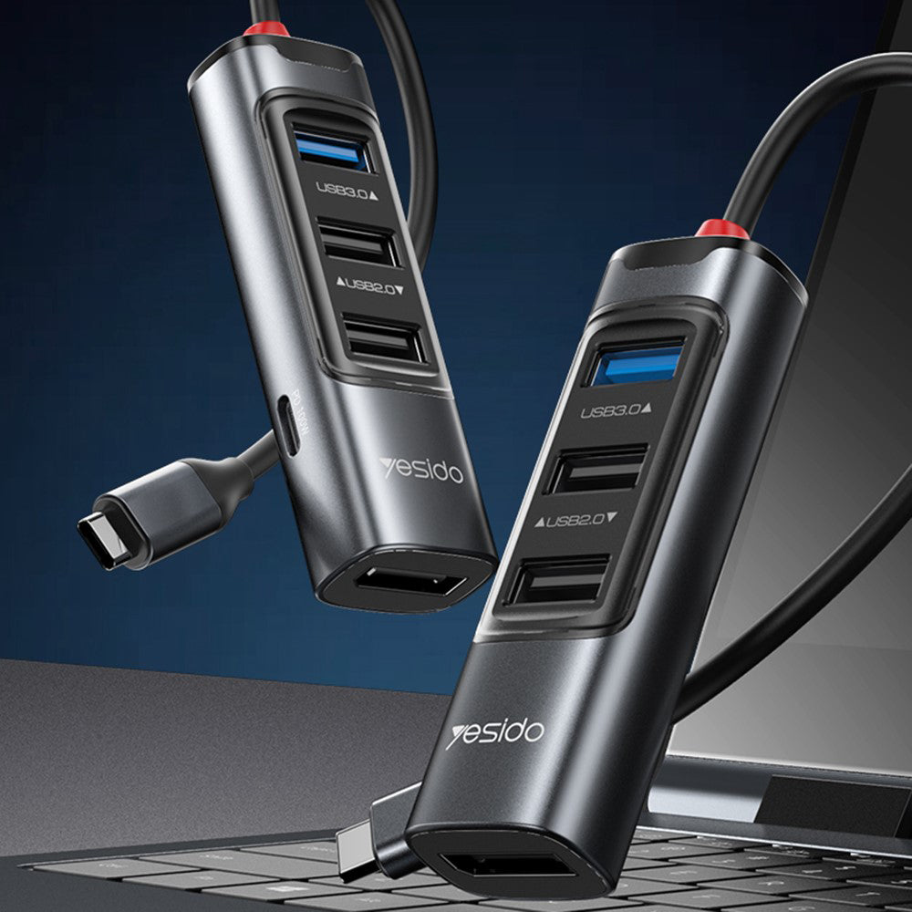 Hub USB-C Yesido HB23, 5в1, Сив