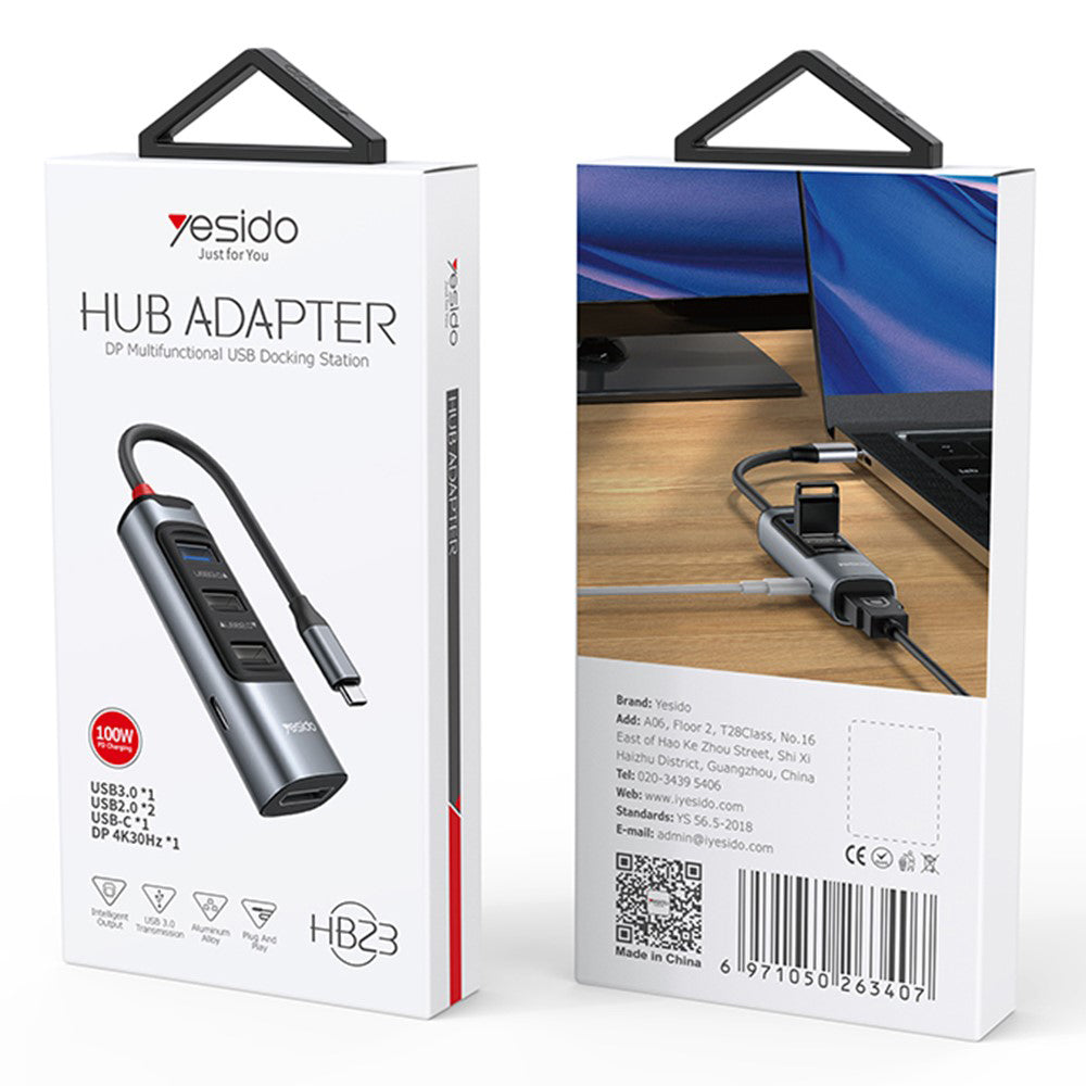 Hub USB-C Yesido HB23, 5в1, Сив