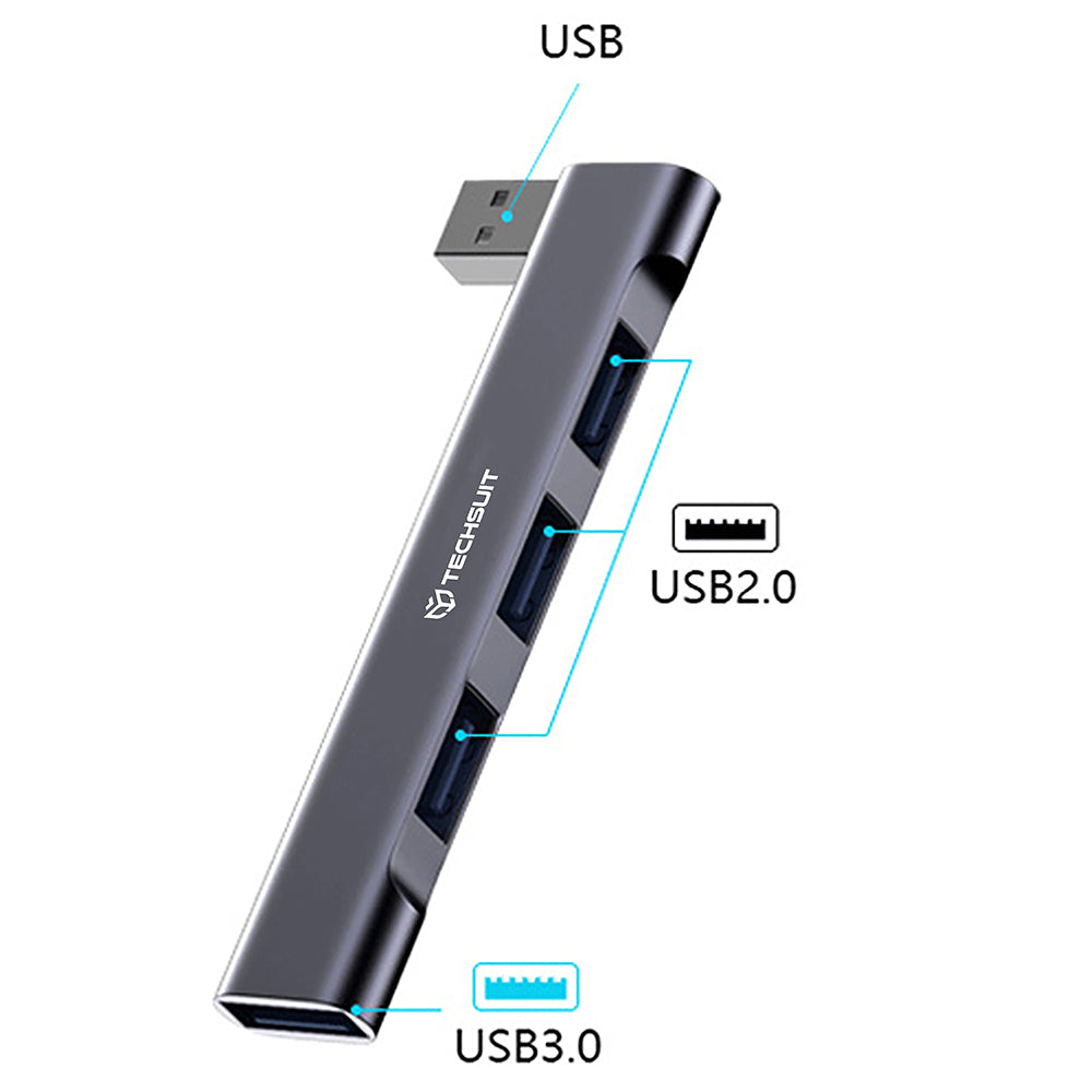 USB хъб Techsuit H14 ZenithDock, 4в1, Сив