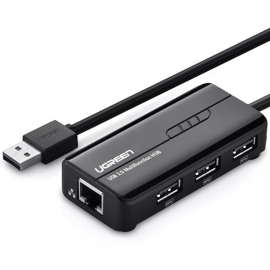 USB концентратор UGREEN 20264, 3 x USB-A - 1 x RJ45, черен