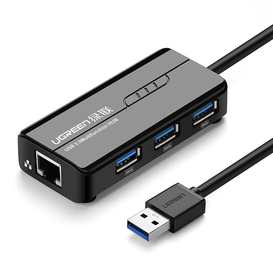 USB концентратор UGREEN 20265, 3 x USB-A 3.0 - 1 x RJ45, черен