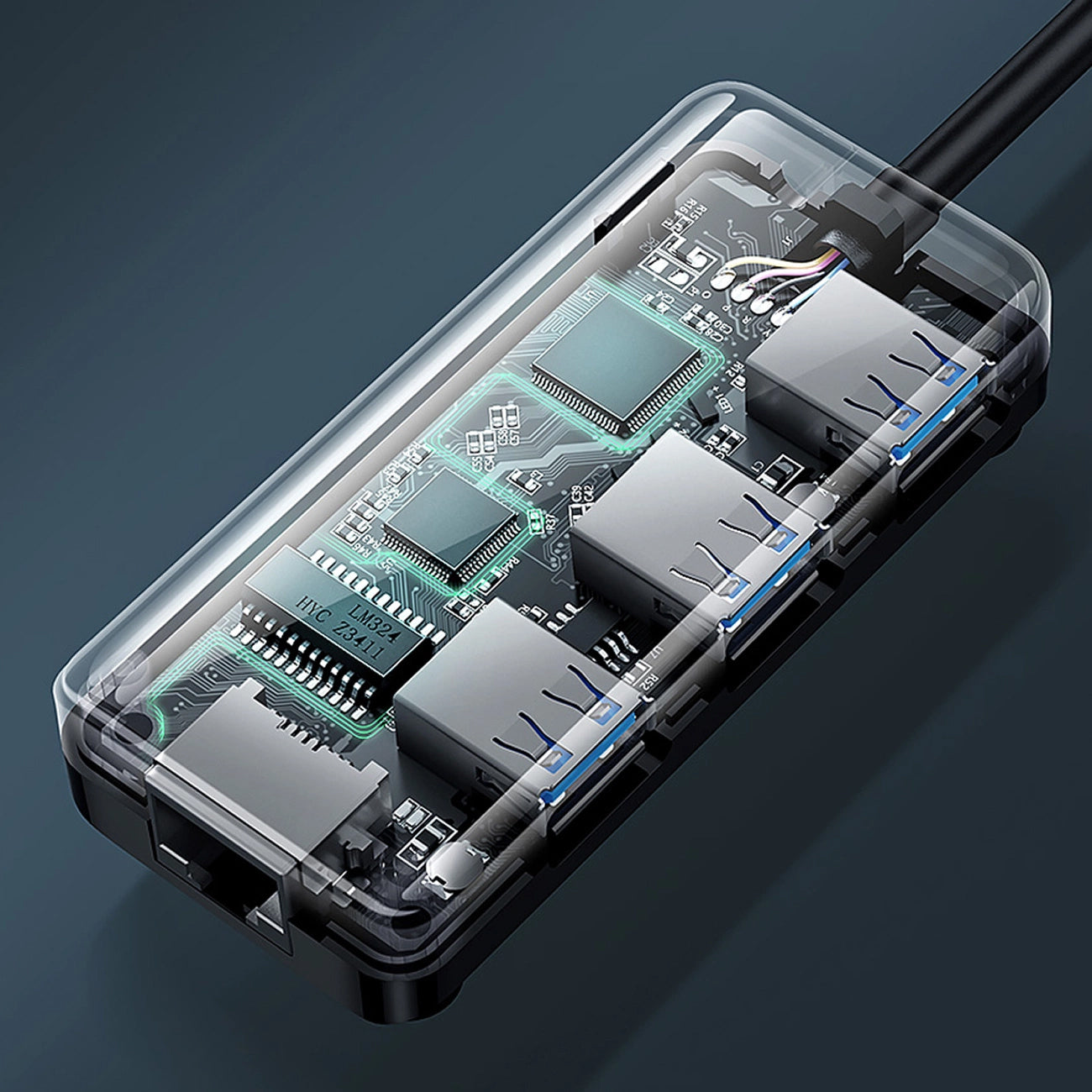 USB хъб UGREEN 20265, 3 x USB-A 3.0 - 1 x RJ45, Черен