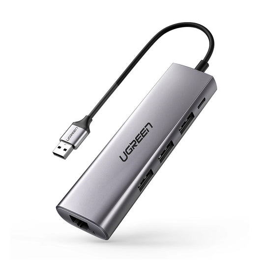USB концентратор UGREEN CM266, 3 x USB-A 3.0 - 1 x RJ45, сив