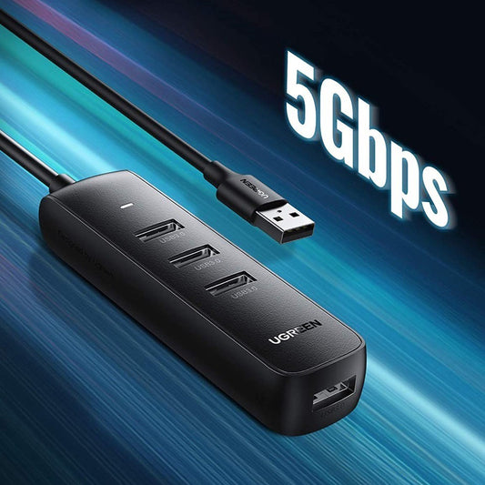 USB концентратор UGREEN CM416, 4 x USB-A 3.0, 0,25 м, черен