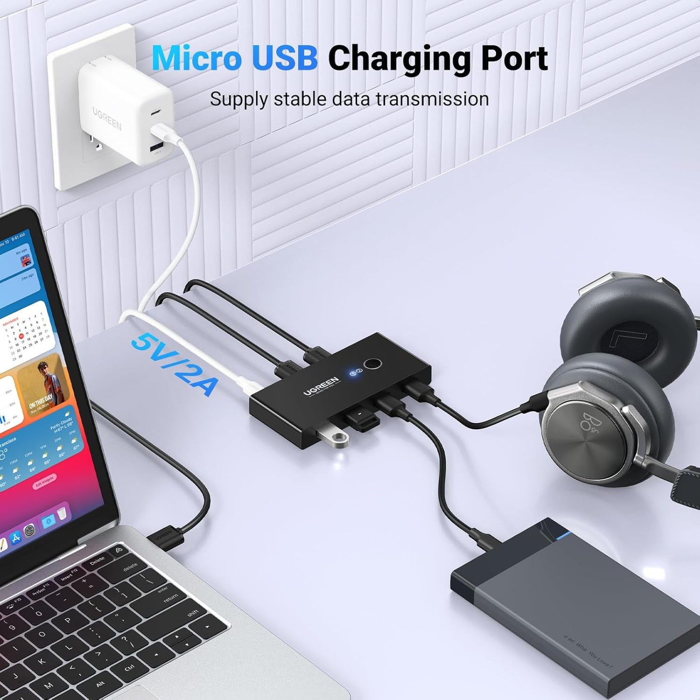 USB превключвател UGREEN US216 (30767) Two Sharing Box, 4 x USB-A, Черен