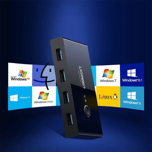 USB хъб UGREEN US216 Кутия за превключване с две споделяния, 4 x USB-A 3.0, черна