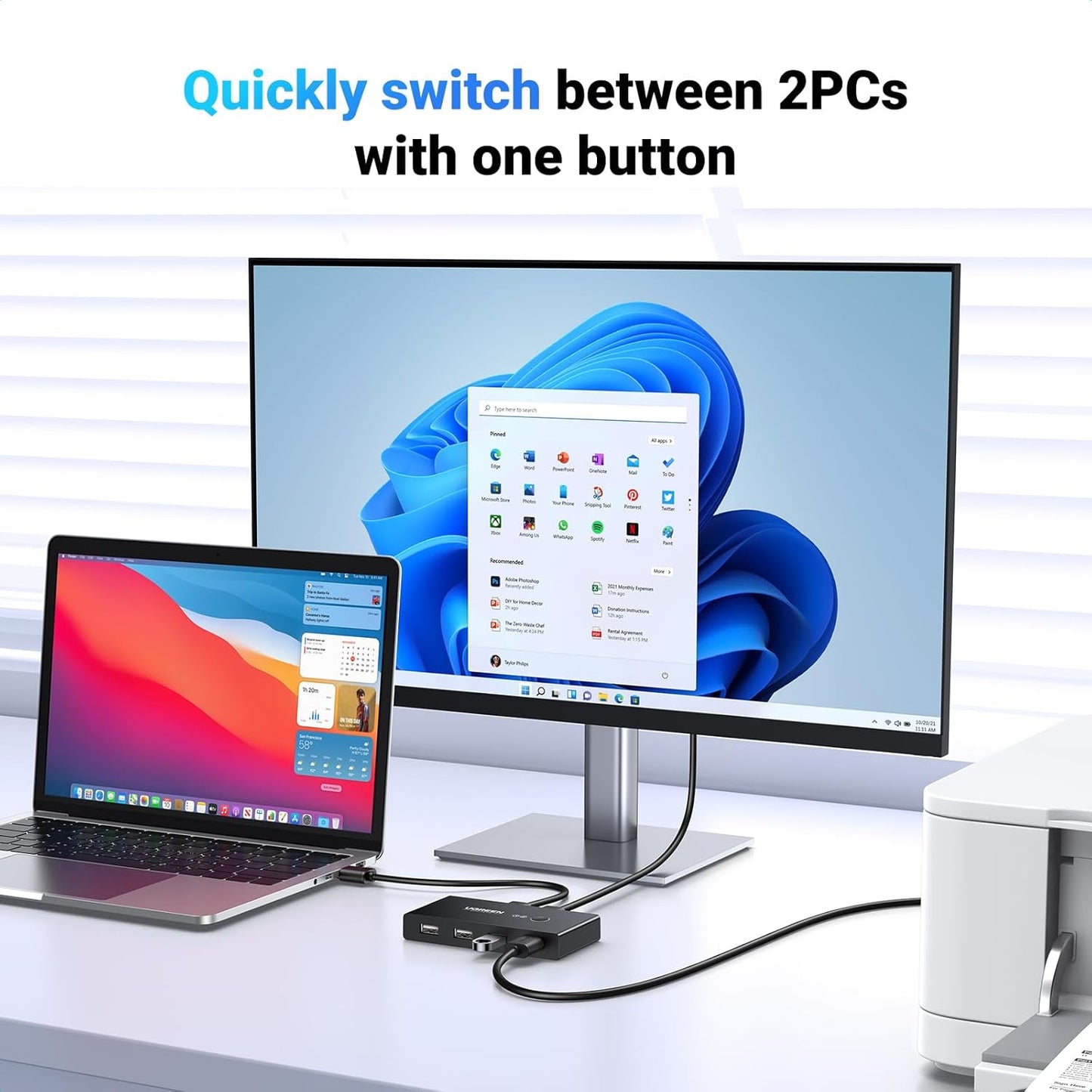 USB превключвател UGREEN US216 (30767) Two Sharing Box, 4 x USB-A, Черен