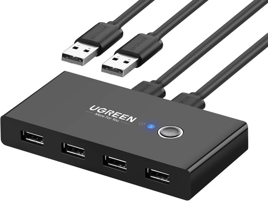 Хъб USB UGREEN US216 Кутия за превключвател за две споделяния, 4 x USB-A, черен