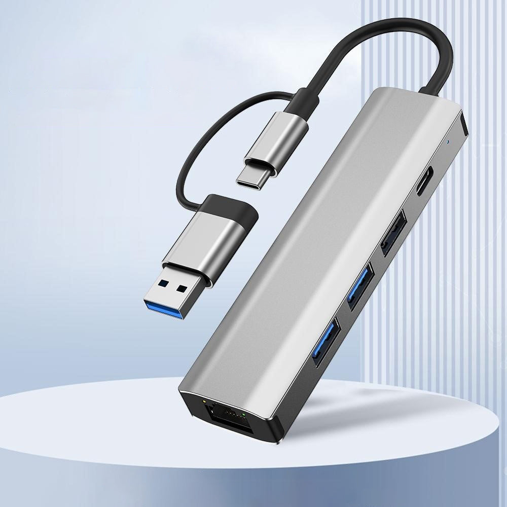 USB / USB-C хъб Techsuit H3 BoostNetLink, 5в1, Сив