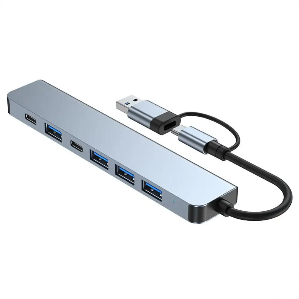 Hub USB / USB-C Techsuit H6 DataBridge, 7в1, Сив