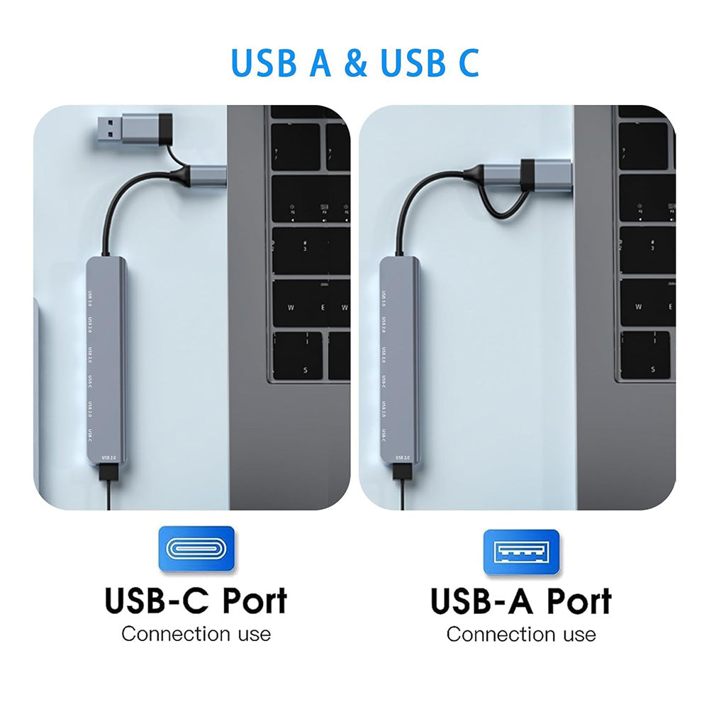 Hub USB / USB-C Techsuit H6 DataBridge, 7в1, Сив