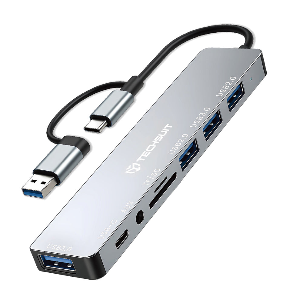 Hub USB / USB-C Techsuit H9 DataBridge, 8в1, Сив