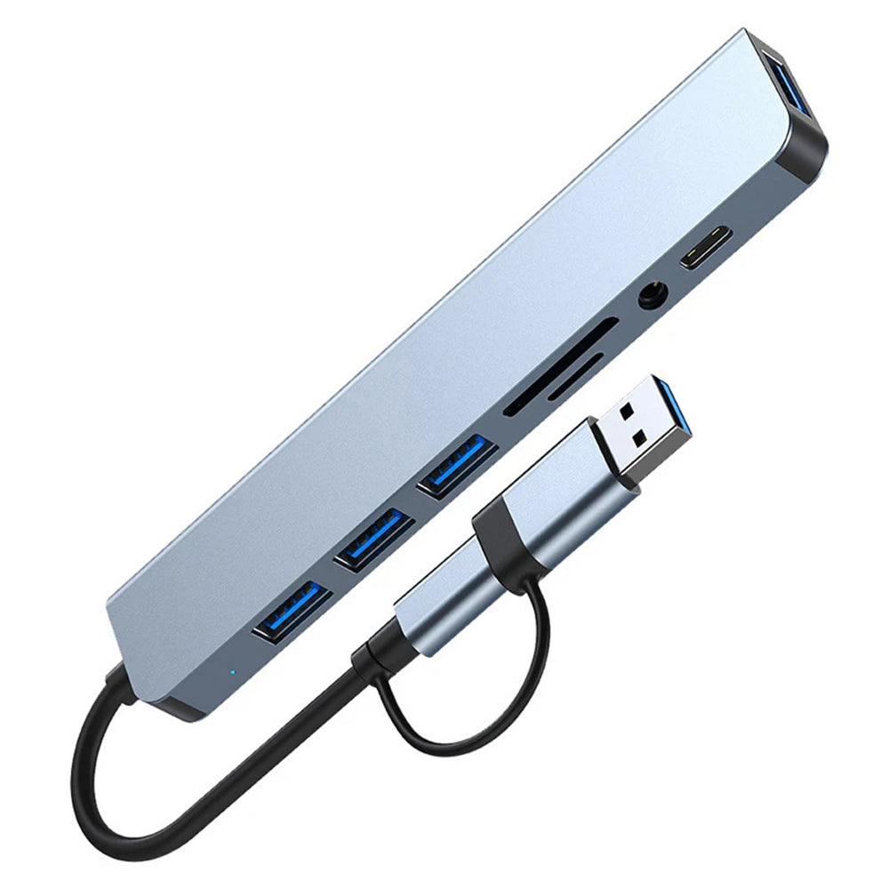 Hub USB / USB-C Techsuit H9 DataBridge, 8в1, Сив