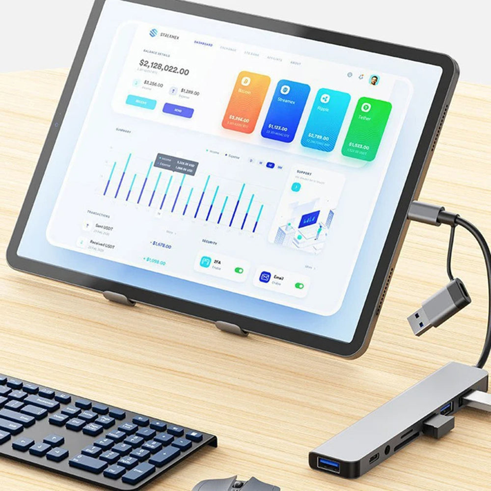 Hub USB / USB-C Techsuit H9 DataBridge, 8в1, Сив