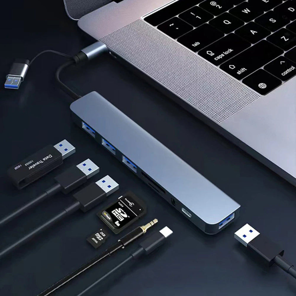 Hub USB / USB-C Techsuit H9 DataBridge, 8в1, Сив