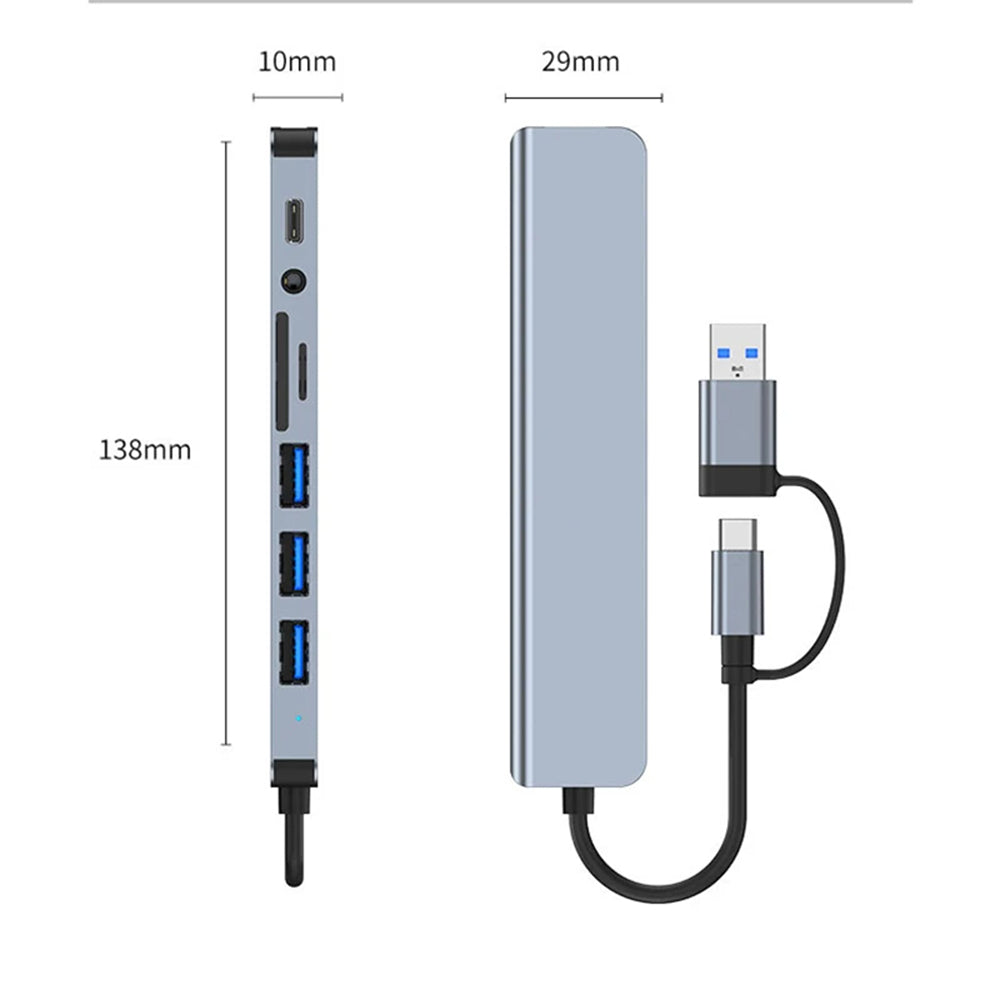 Hub USB / USB-C Techsuit H9 DataBridge, 8в1, Сив