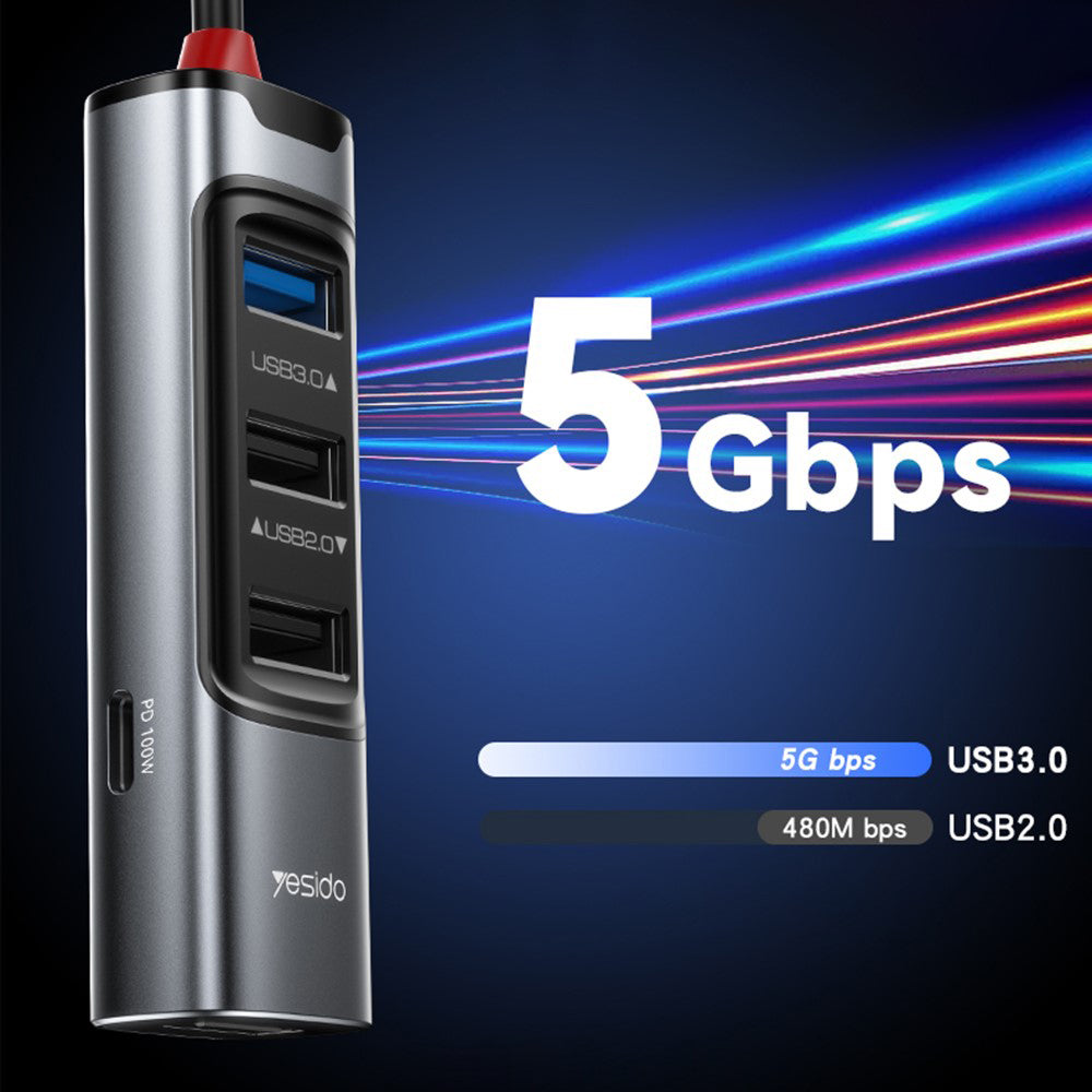 USB / USB-C Yesido HB20, 5in1, Gray