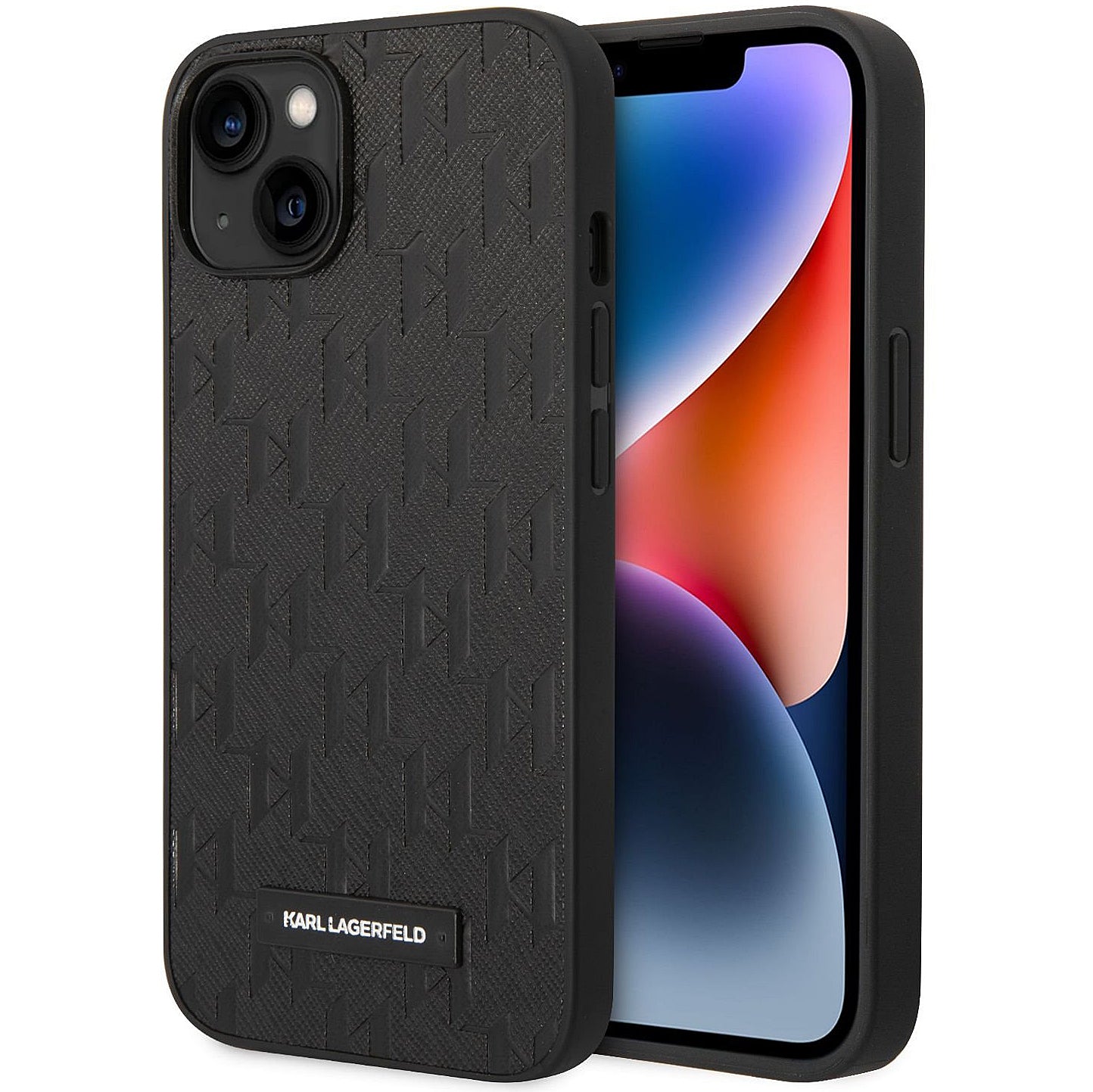 Калъф за Apple iPhone 14 Plus, Karl Lagerfeld, Saffiano Monogram Metal Logo, Черен