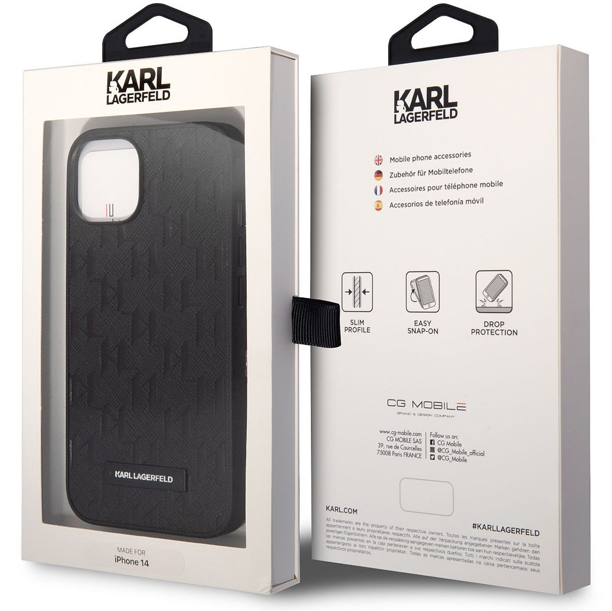 Калъф за Apple iPhone 14 Plus, Karl Lagerfeld, Saffiano Monogram Metal Logo, Черен