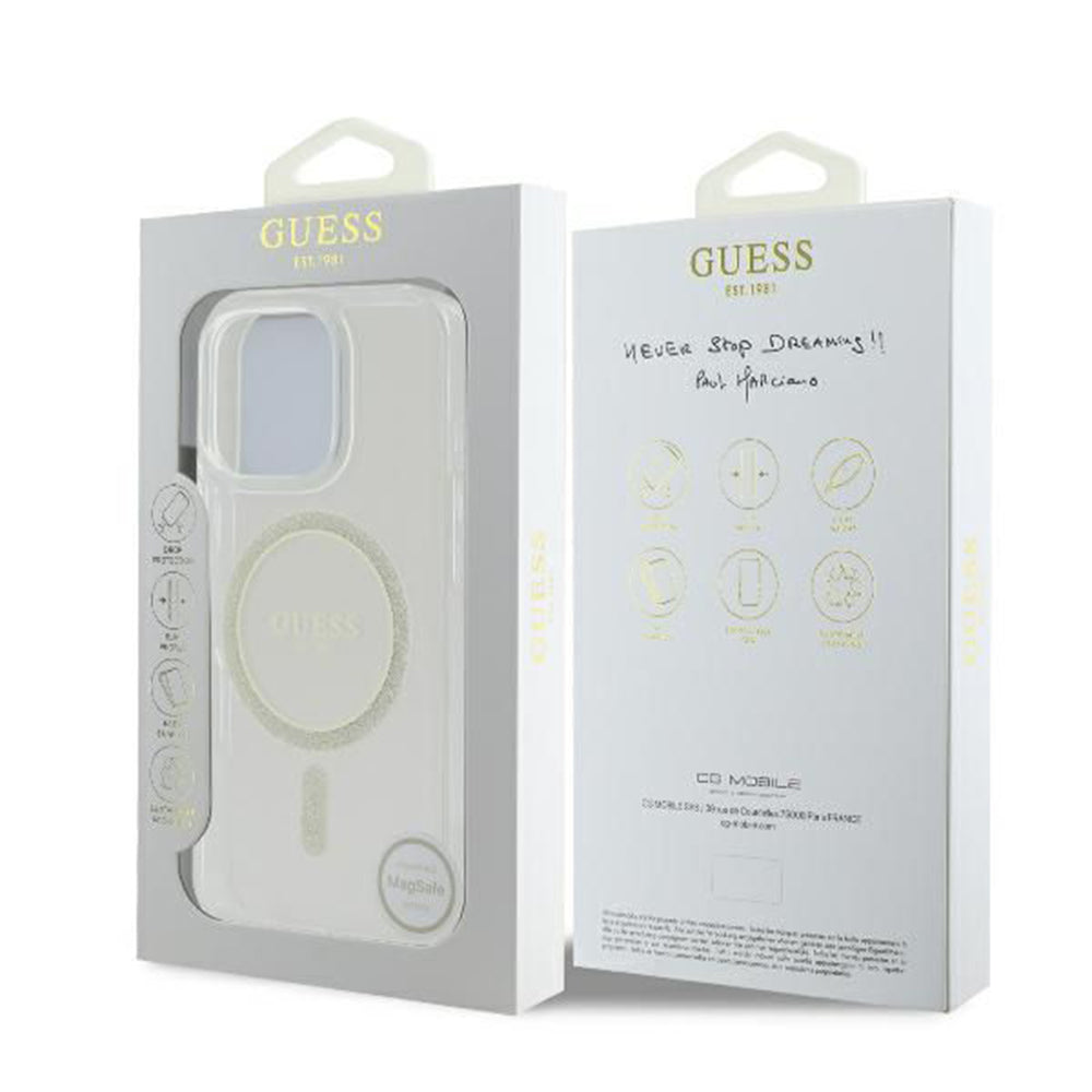 Калъф MagSafe за Apple iPhone 16 Pro, Guess, IML Glitter Ring, Прозрачен GUHMP16LHFGERET
