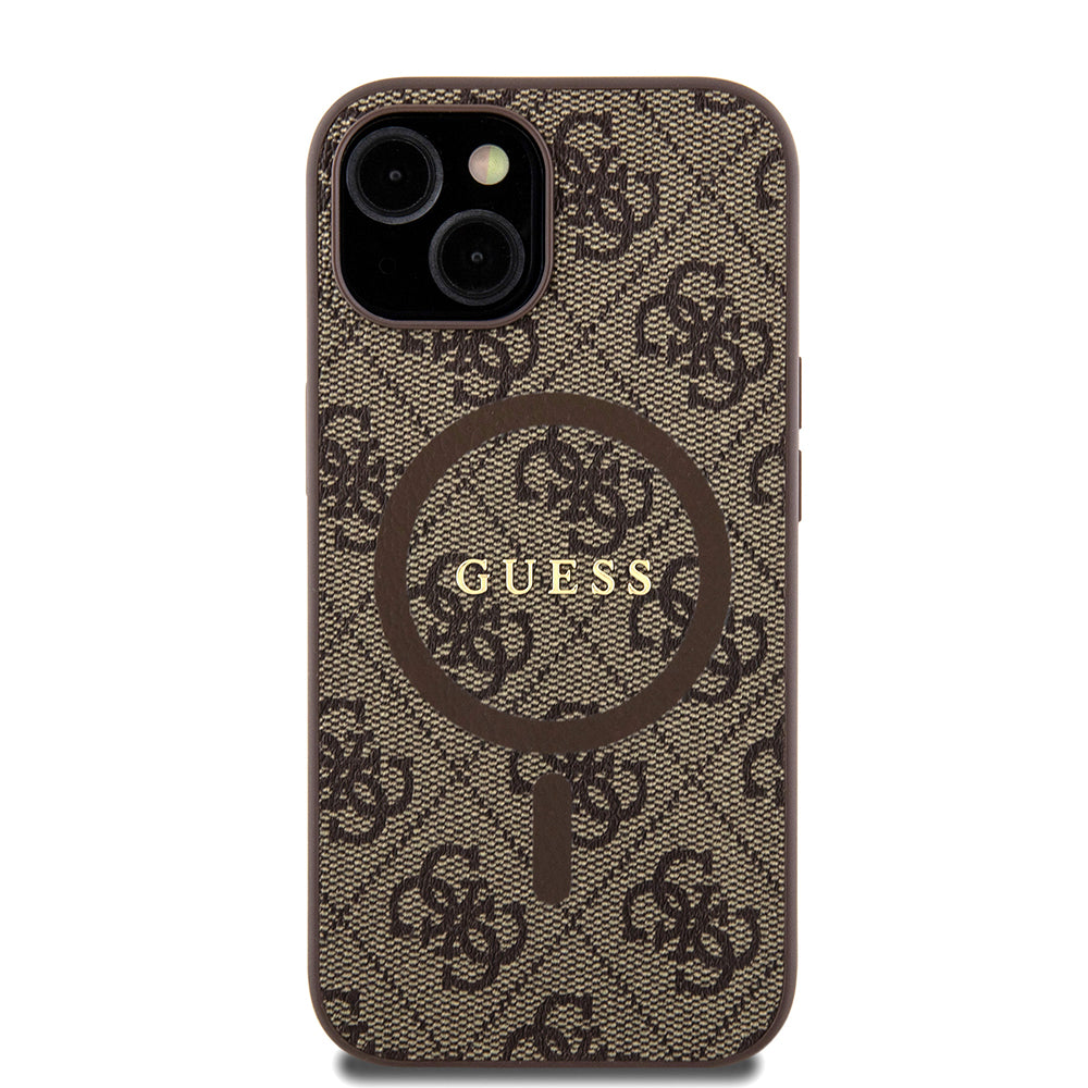 Калъф MagSafe за Apple iPhone 15 Plus, Guess, 4G Colored Ring, Кафяв GUHMP15MG4GFRW