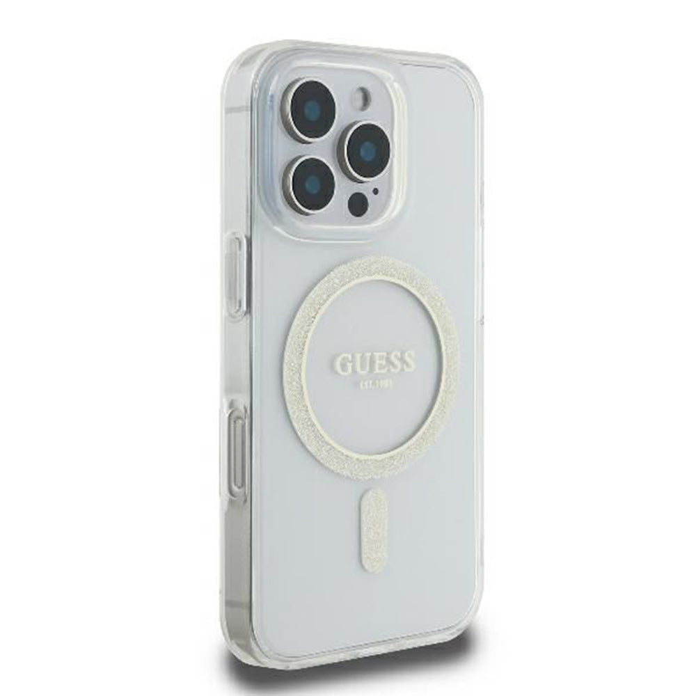 Калъф MagSafe за Apple iPhone 16 Pro, Guess, IML Glitter Ring, Прозрачен GUHMP16LHFGERET