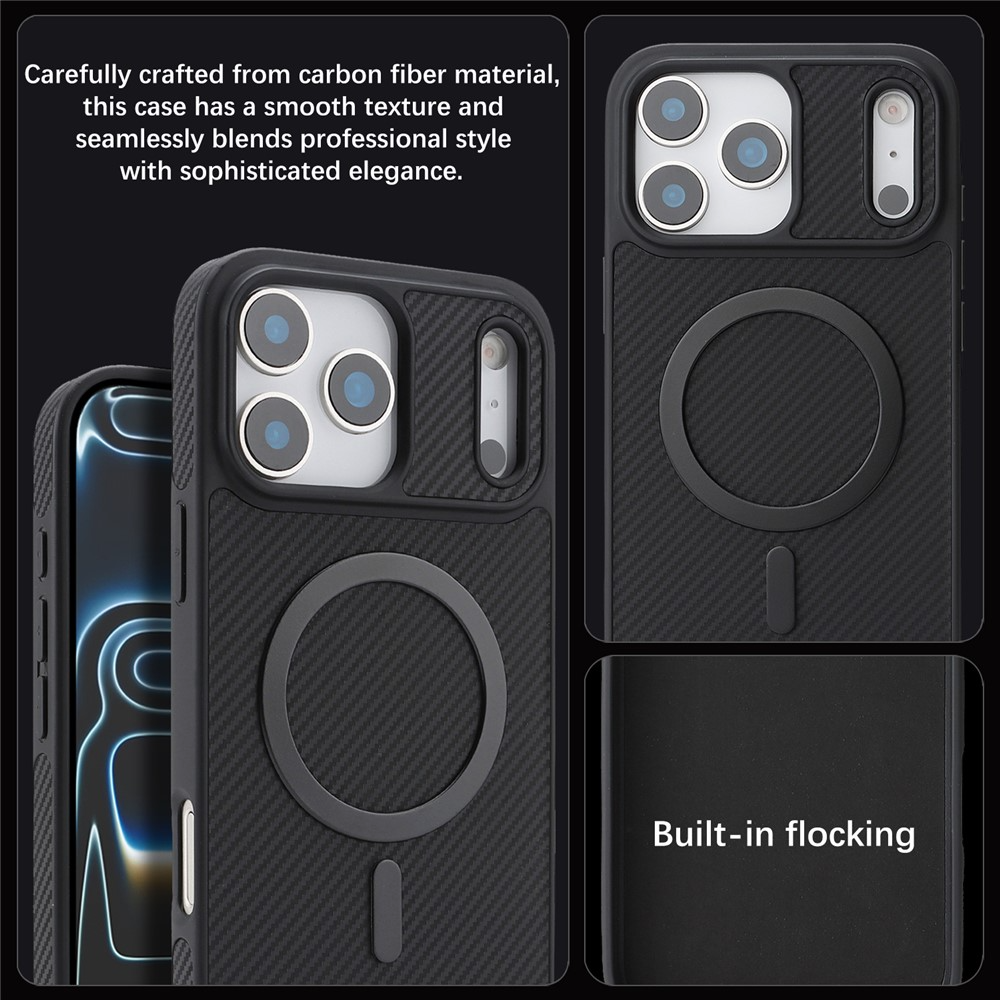 Калъф MagSafe за Apple iPhone 17 Pro Max, OEM, Carbon Metal Ring, Черен