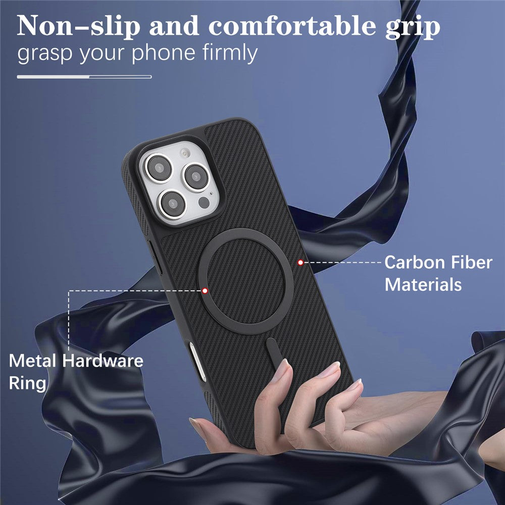 Калъф MagSafe за Apple iPhone 16 Pro, OEM, Carbon Metal Ring, Черен