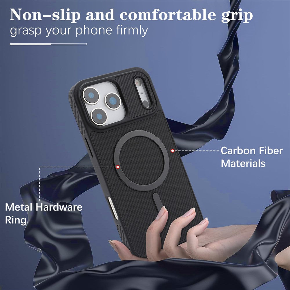 Калъф MagSafe за Apple iPhone 17 Pro, OEM, Carbon Metal Ring, Черен