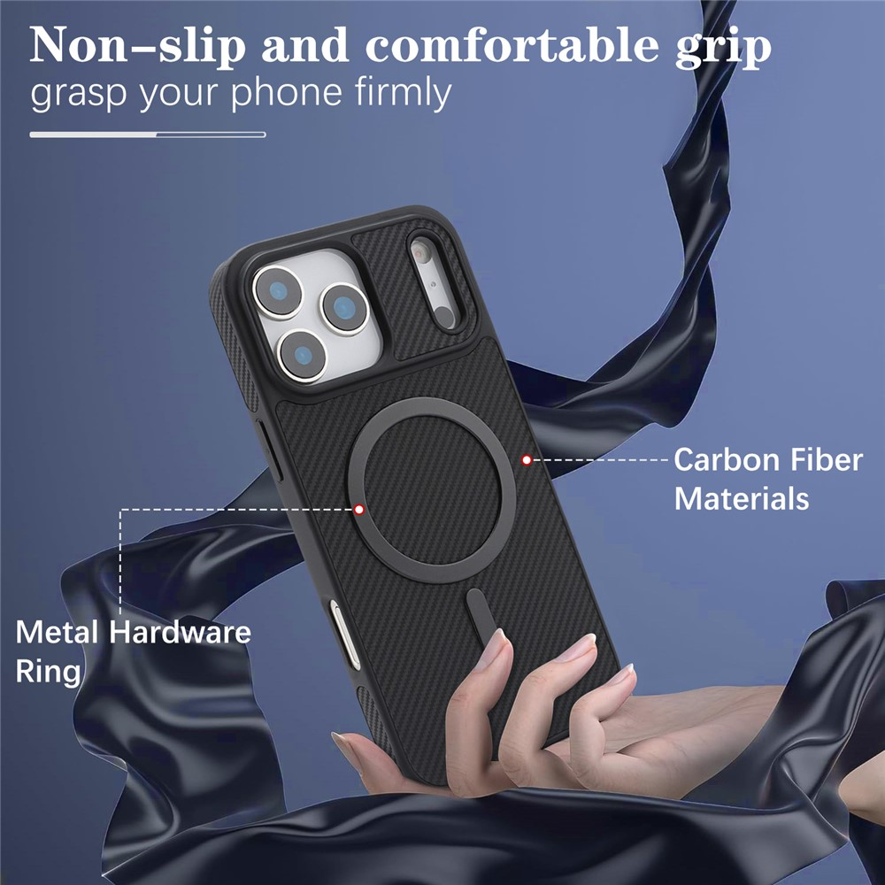 Калъф MagSafe за Apple iPhone 17 Pro Max, OEM, Carbon Metal Ring, Черен
