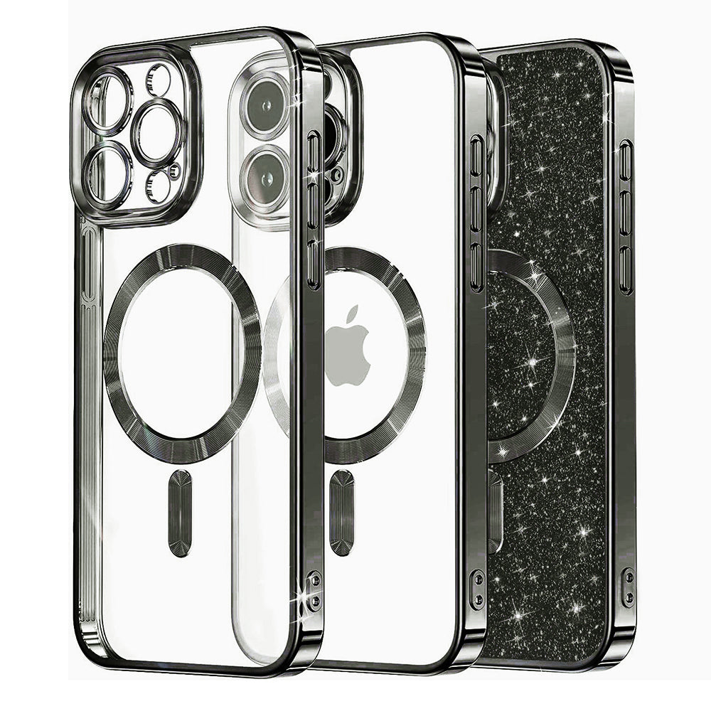 Калъф MagSafe за Apple iPhone 12 Pro, Techsuit, Luxury Glitter, Черен