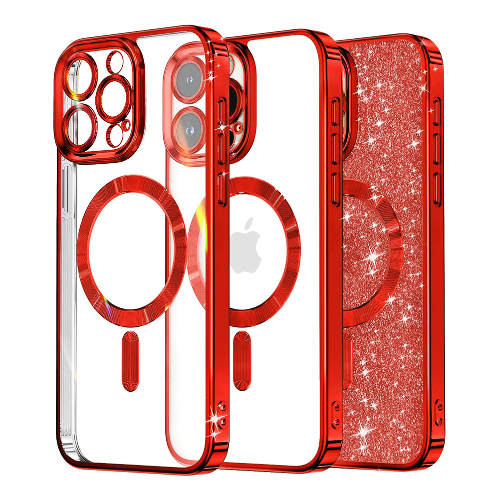 Калъф MagSafe за Apple iPhone 12 Pro, Techsuit, Luxury Glitter, Червен