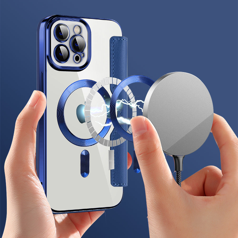 Калъф MagSafe за Apple iPhone 12 Pro, Techsuit, SmartMag Book, Син